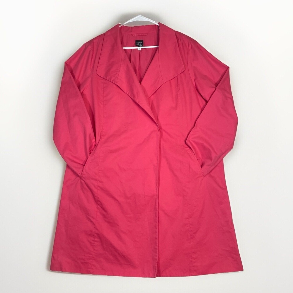 Eileen Fisher Woven Trench Coat Jacket Lightweight Cotton Nylon Blend Coral XL